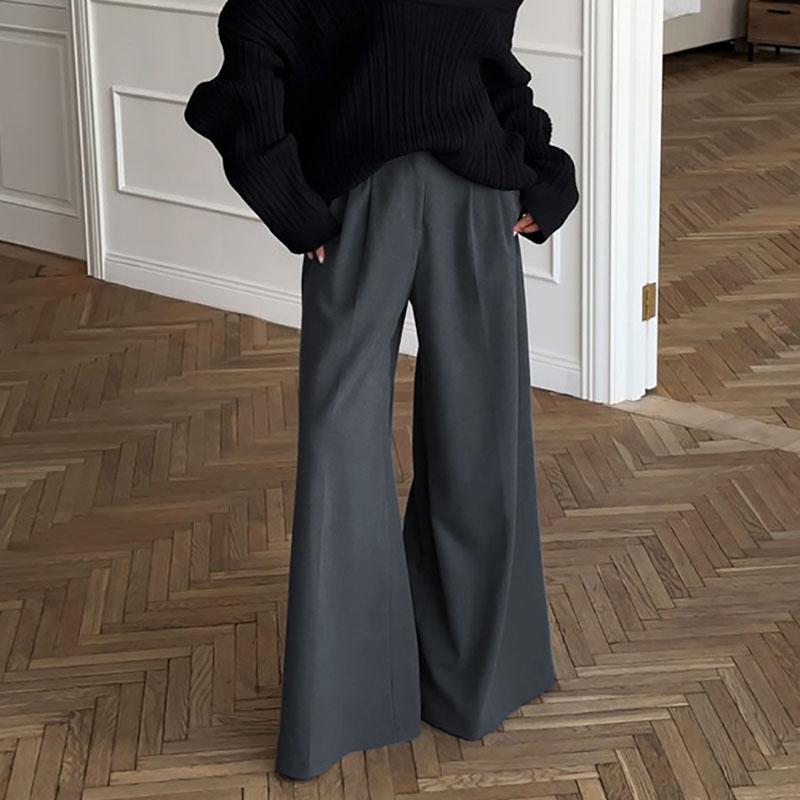 

Свободные плиссированные однотонные широкие брюки женские весна-осень модные повседневные брюки с высокой талией универсальные длинные брюки Ofiice Lady Streetwear S серый