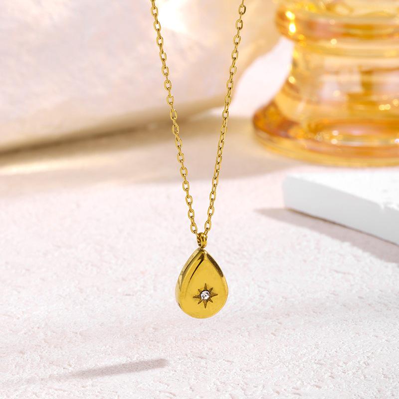 18K Gold-Plated Titanium Necklace with Water Drop Star Gem and Geometric Design