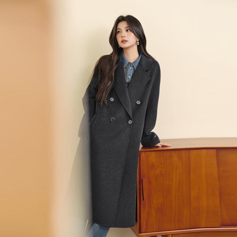 SEIFINI Women's Lapel Double-Sided Wool Blend Commuter Coat