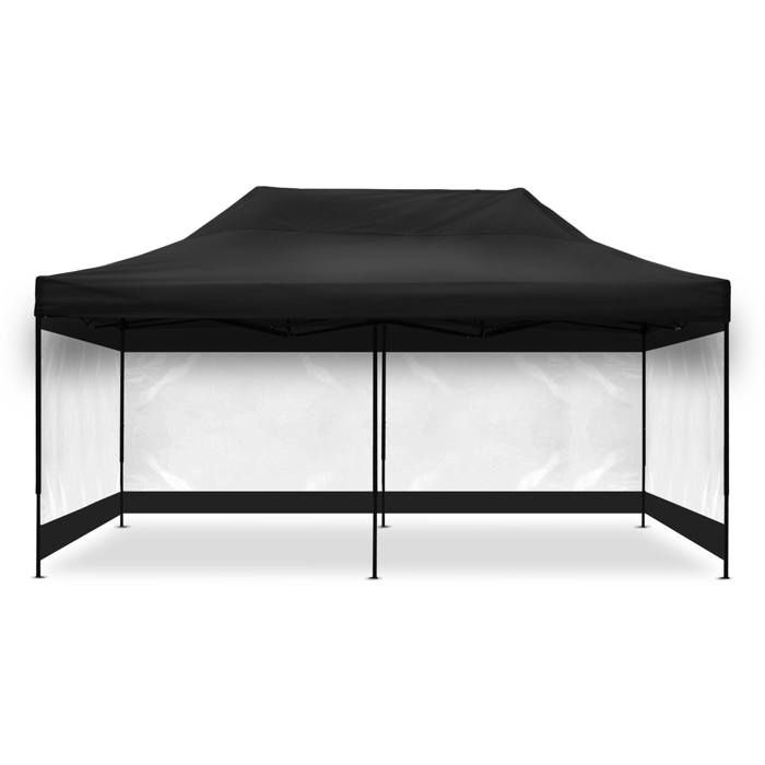 Faltpavillon - Tourtecs 3x6 m - Schwarz - Transparente Wände - Verzinkter Stahlrahmen