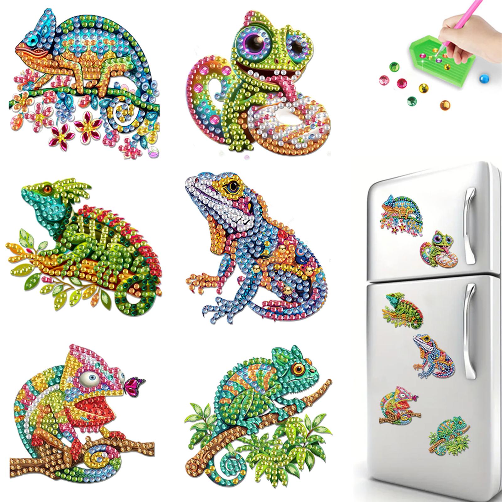 6Pcs Acrylic 2D Flat Diamond Art Fridge Magnet Diamond Painting Refrigerator Magnet DIY Fridge Stickers for Fridge Whiteboards