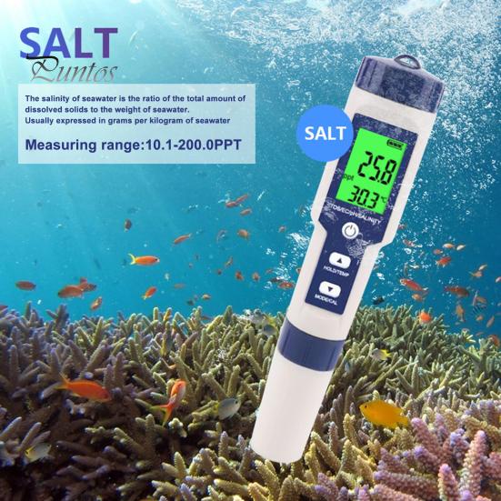 

Тестер соли для бассейна с цифровым дисплеем, мониторинг качества воды, компактный портативный измеритель температуры, цифровой тестер солености, ручка синий