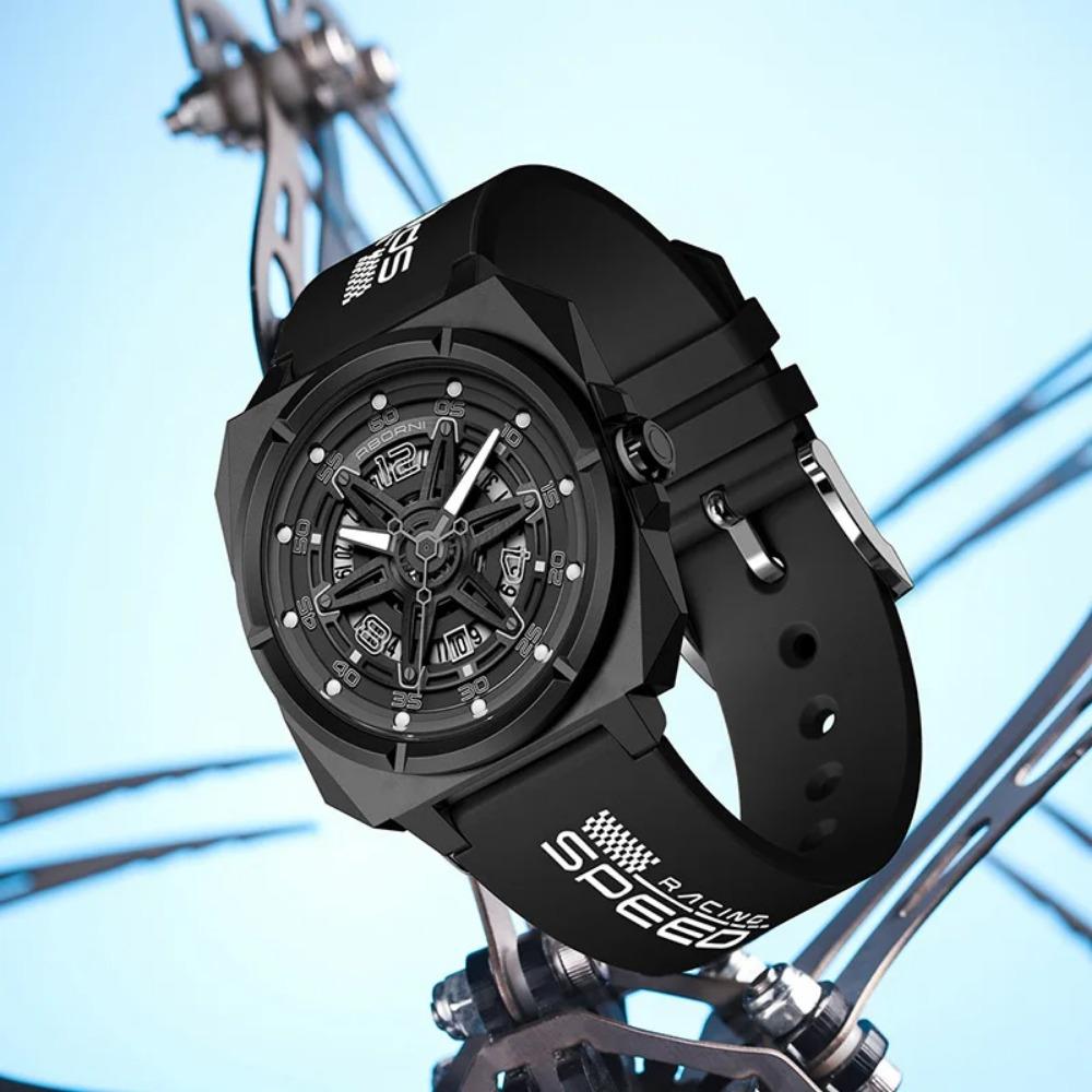 ABORNI 5006 Orologio Sportivo da Uomo Stile Meccanico Calendario Quarzo Cinturino in Silicone Quadrato Serie Yonghui Star Track Orologio per Uomo