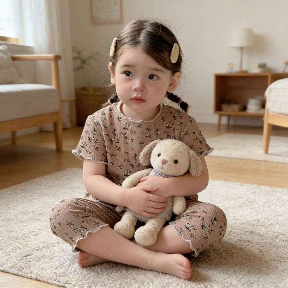 1 Set Shorts Set Girls Pajama Set Short Sleeve Kids Loungewear Two Piece Set  Summer Sleep