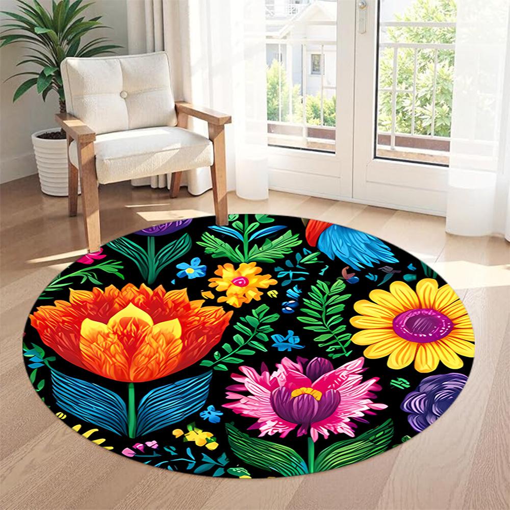Flower Round Office Rug Perfect for Study Room Kitchen Dormitory Living Rooms Antislip Round Carpet Decorate Offices Best for Christmas