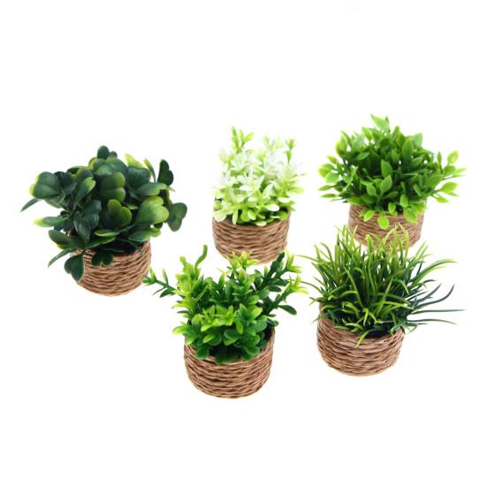 Miniatur-Bonsai-Pflanzen-Requisiten Topfpflanzen-Dekoration Künstliche Grüne Pflanzen für Puppenhaus Schreibtischregal Mini-Heimdekorationen Miniatur-Bonsai-Töpfe