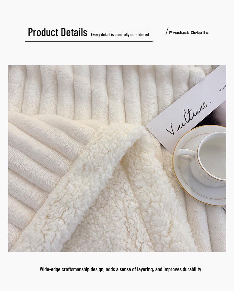 Lambswool & Faux Rabbit Fur Striped Blanket - Sofa Nap & AC Cover