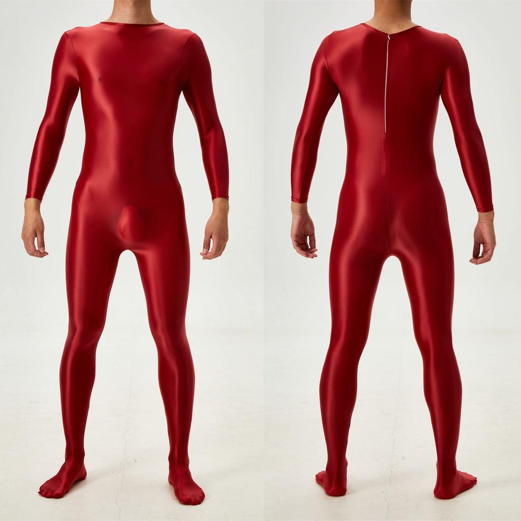 Sexy Oil Glossy Shiny Yoga Shaping Bodysuit Elastic Breathable Tights Fitness Jumpsuit Sheer See Through Maid Leotard Dance Wear