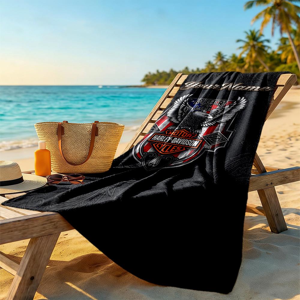 Harley-davidson Motorcycles Customizable Name Beach Towel Super Soft Microfiber Quickdry Fabric Perfect for Traveling Yoga Camping and Swimming