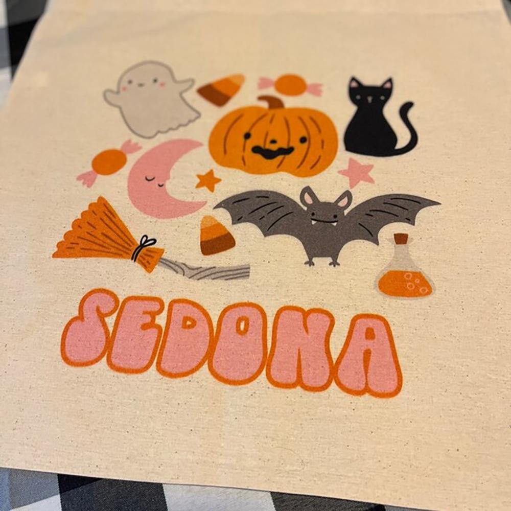 Personalized Trick or Treat Bags Halloween Candy Bag Holiday Present Grocery Shopping Tote Back To School Birthday Baby Shower