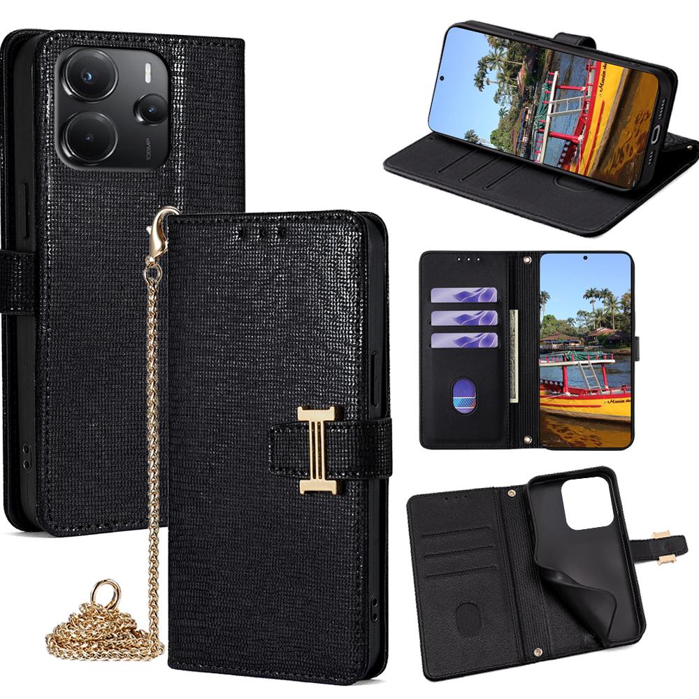 

Для Xiaomi Redmi Note 14 4G (164,84 мм) Чохол-гаманець з паєтками, шкіряний кросбоді, чохол для телефону Black