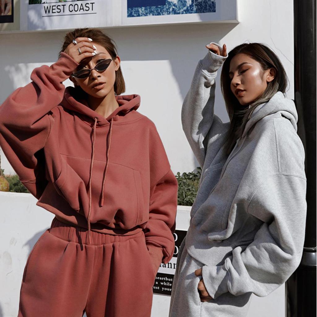 Women Solid Color Long Sleeve Hooded V Neck Hoodies Suit Autumn Winter Loose Top Wide Leg Pants