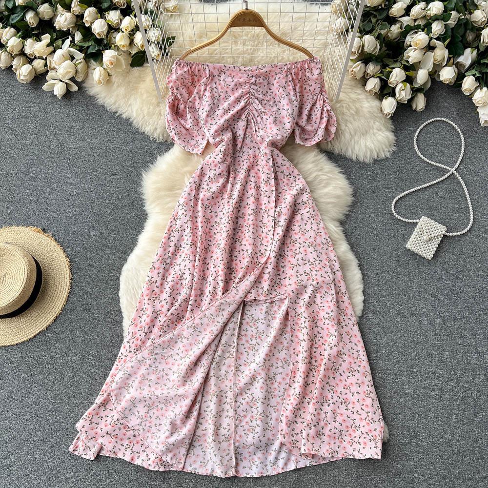 

Цветочные платья Женское летнее платье с французским принтом «Эустома» на одно плечо с коротким рукавом и разрезом до колена One size светло-розовый