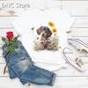 Femme Tshirt Funny Hat Wearing Watercolor Print Dog Cute Animal Print Tshirt Women Fashion Trend 90s Tshirt Dog Lover Tshirt