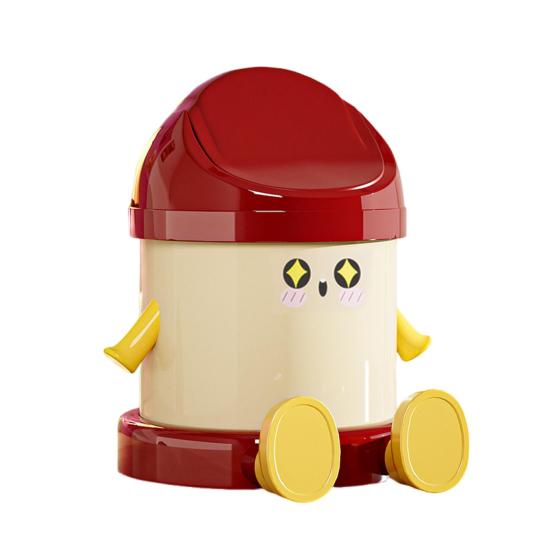 Desktop Trash Can Cute Eyes Design Cartoon Shape Lightweight Portable Flip Cover Trash Can Kitchen Office Waste Bin
