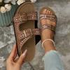 Flat Slippers Summer New Round Toe Open Toe Metal Buckle Studded Anti-Slip Wear-Resistant Plus Size Romans