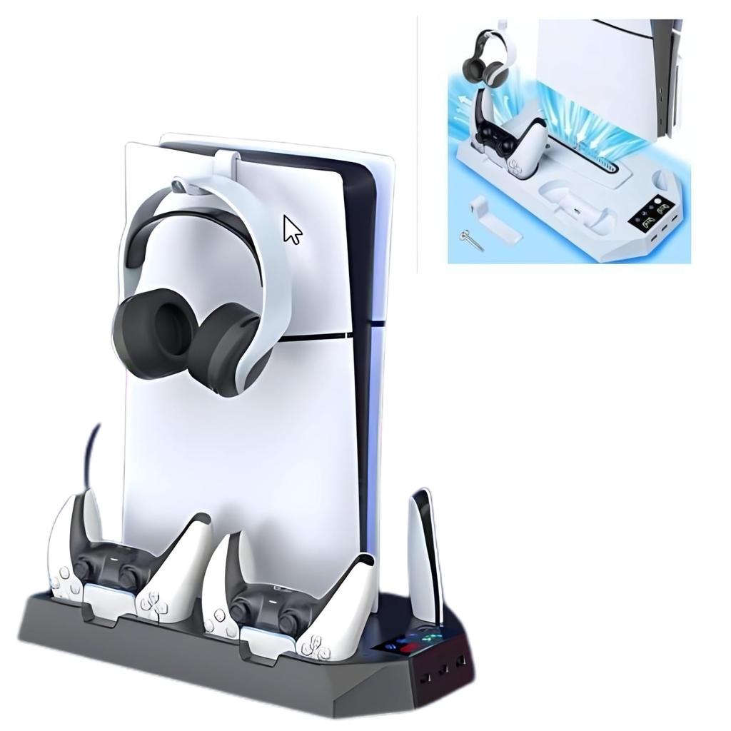 ATURIKA Cooling PS5 Vertical Stand Compatible with Simultaneous Charging for Two Design [Quiet & Storage] Slim/Pro, High-Speed Fan, Controllers,