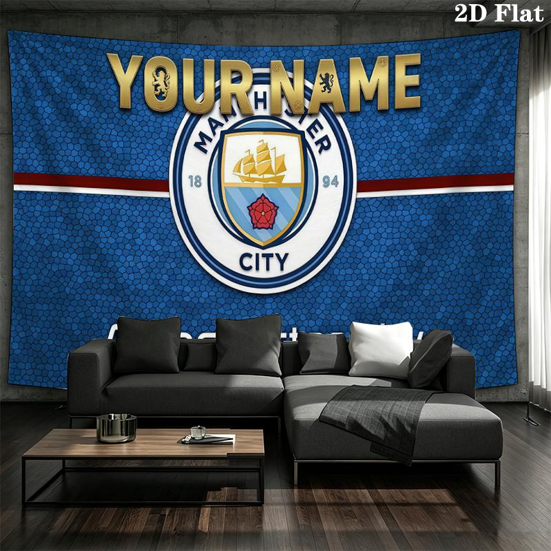 Custom Name,Manchester City Wall tapestry, aesthetic printed fabric blanket, suitable for bedroom, living room, and home decor.
