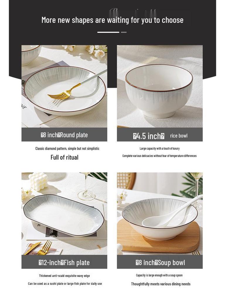 2025 Modern Ceramic Dinnerware Set - Underglaze Rice Bowls, Plates, and Chopsticks