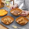 Snack Plate 4/8Pcs Spit Bone Dish Stackable Square Simulated Wood Grain Plastic Food Tray Kitchen Dried Fruit Cake Storage Household Supplies Bowl