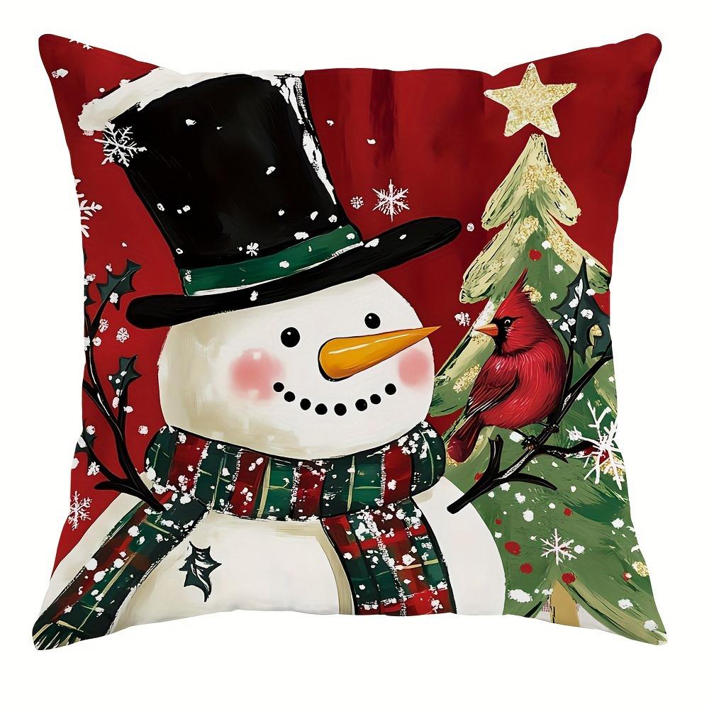 

Подушка с рождественским декором Наволочка Новогодний подарок Снеговик Рисунок Рождественской елки Украшение для дома и комнаты Чехол для диванной подушки 60x60cm