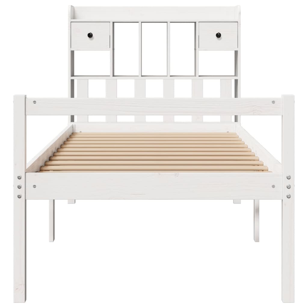 Solid Wood Bed with Shelf Without Mattress White 75x190 cm Pine