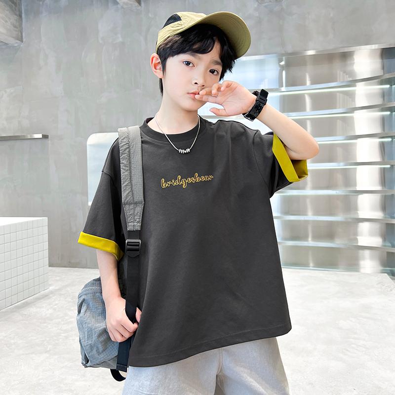 Short Sleeved Boys' T-shirt Summer Thin Version 2026 New Children's Summer Outfit Half Sleeved Pure Cotton Big Boy's Top