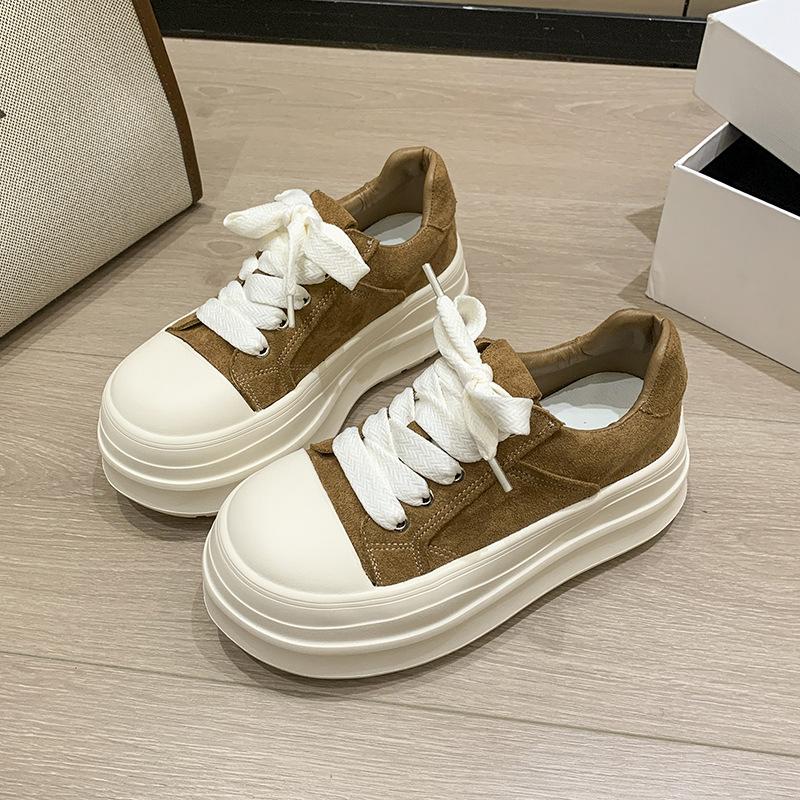 

2025 autumn new fashion college wind heightening platform lace-up sports and leisure shoes women s versatile sports shoes 40 верблюд