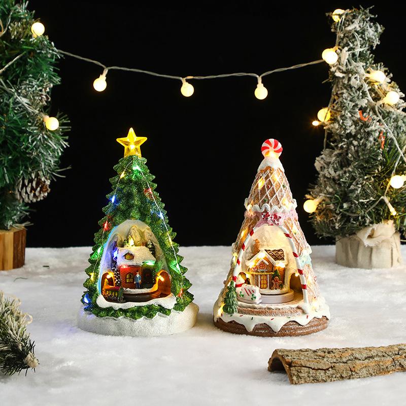 Christmas Resin Rotating Decorations LED Colorful Lights Multi Functional Elderly Music Box Christmas Gift Atmosphere Light