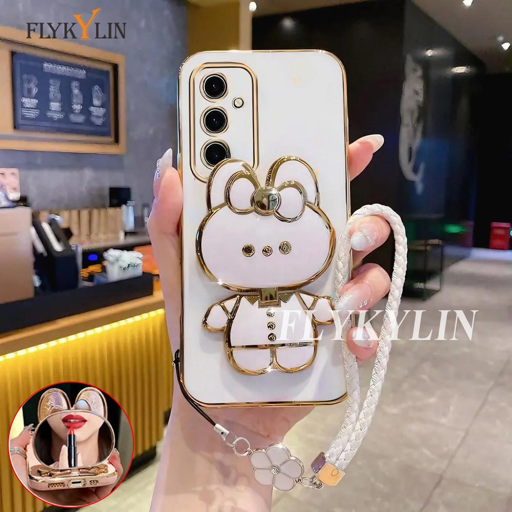 For Huawei Nova 14 13 11 10 Pura 80 70 60 50 Pro Mate 70 60 50 Rabbit Mirror Bracket,Hand Rope Electroplated Soft Shell