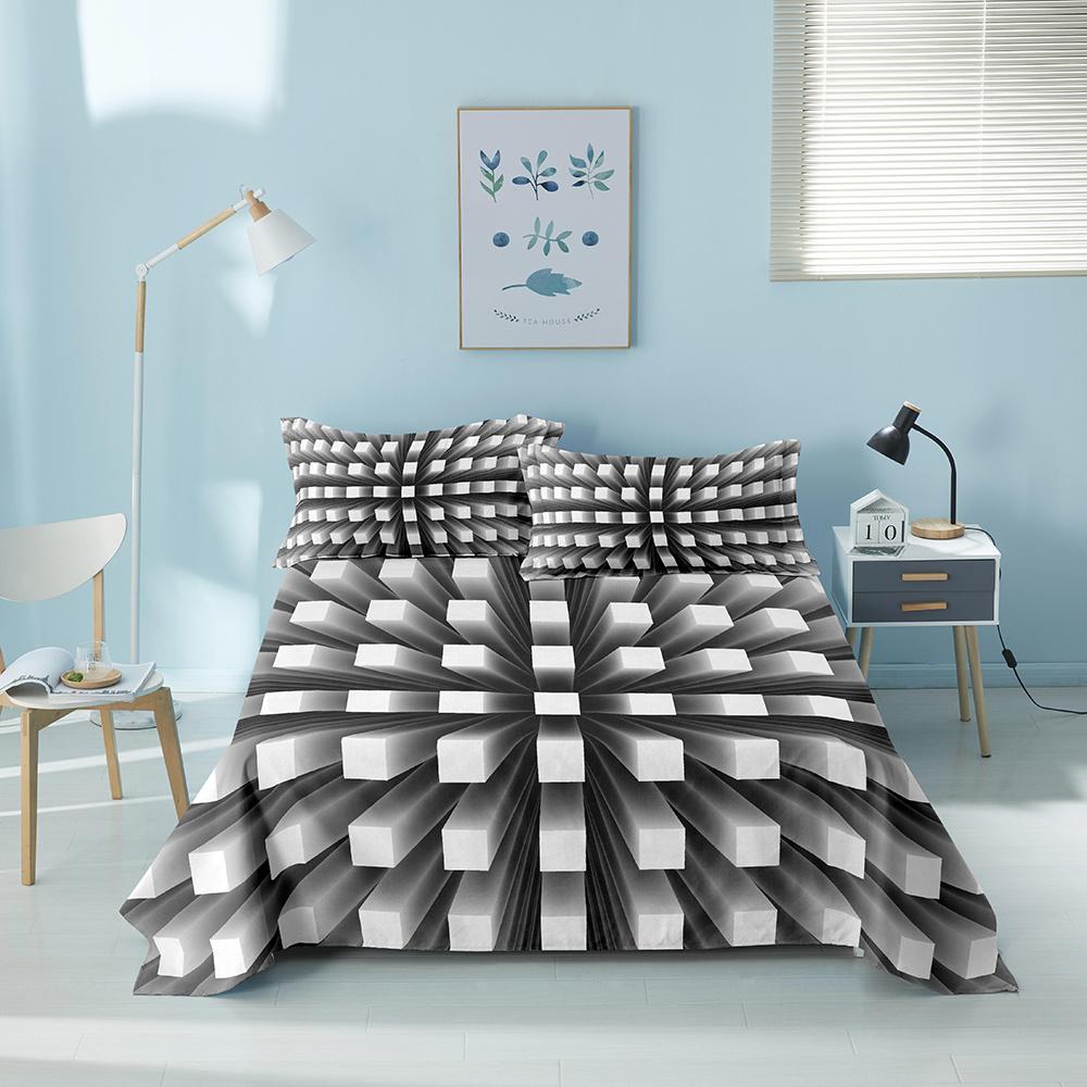 Colorful Geometric Bed Flat Sheet Printed Galaxy Bed Sheet Set With Pillowcase For Bedroom Luxury Queen King Honeycomb Bedspread