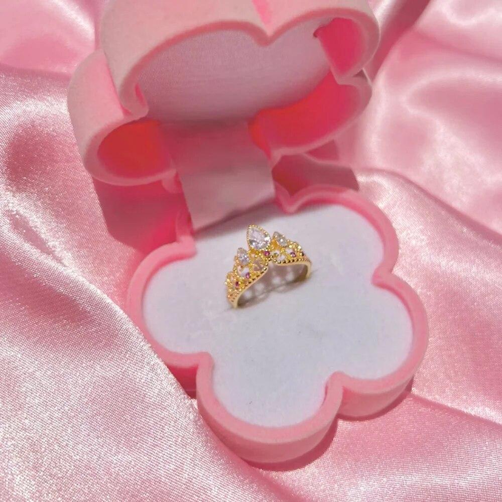 Ciondolo Corona di Rapunzel Anelli Gioielli da Principessa Per Donna Ragazza Moda Accessori da Matrimonio Anelli Regolabili Placcati Oro Regalo Per Lei