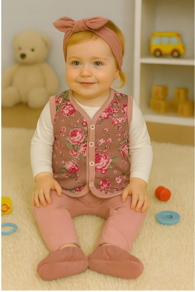 Warm Girls' Vest 116 Sleeveless Jacket with Fleece Roses