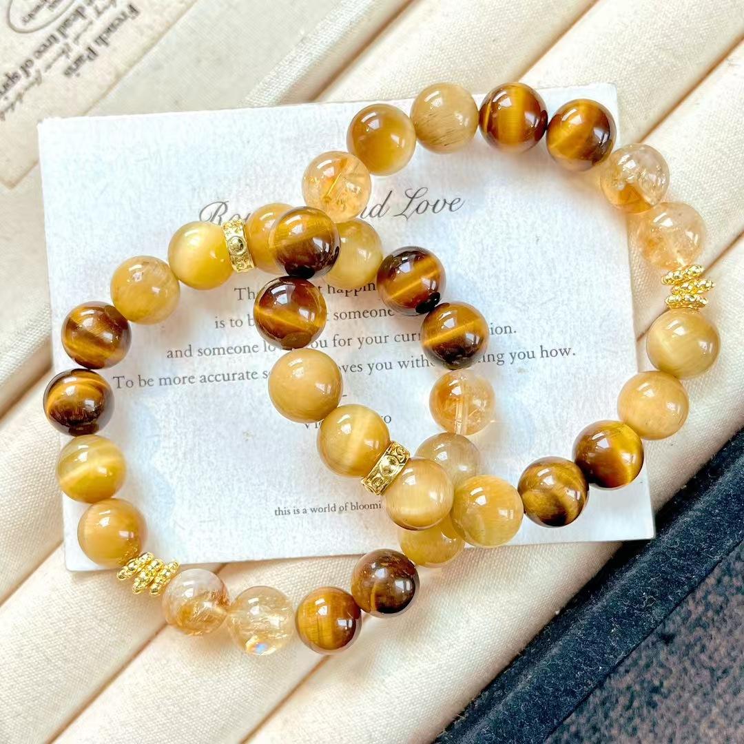 High Quality Autumn And Winter Retro Maillard Style Natural Golden Tiger Eye Citrine Bracelet Bracelet