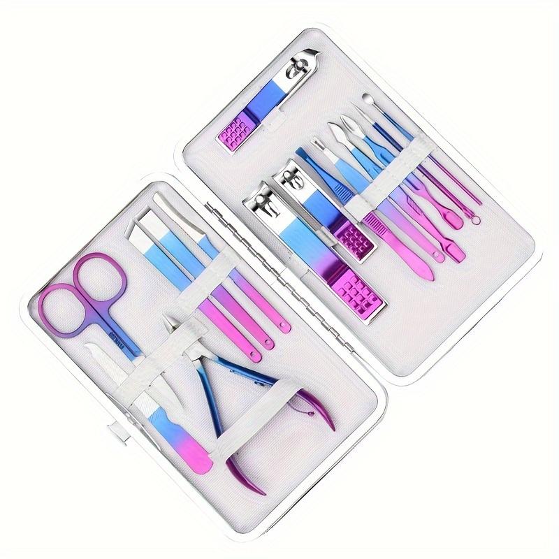 7-15 Pcs Blue-pink Gradient Nail Clipper set High-quality Manicure Set Nail Scissors Cutters Tools Pedicure Kit Suit in Case Chr