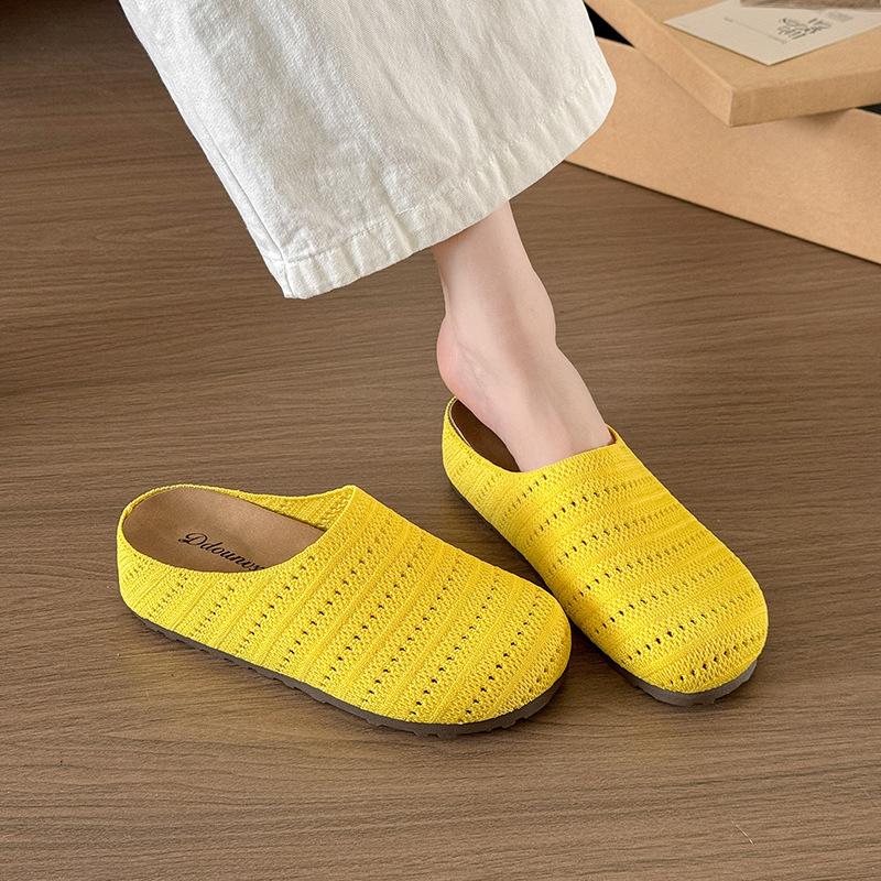 Women's Slippers Summer Baotou Half Slippers Hollow Out Mesh Slipper Comfort Flat Sandalias Bohemian Vacation Slippers for Women