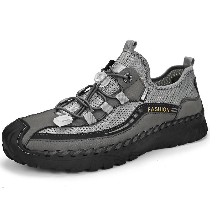 Summer 2024 Men's Genuine Leather Mesh Sports Casual Shoes, Breathable and Lightweight in Large Sizes