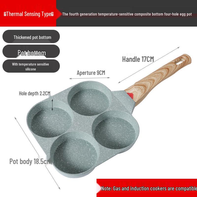 Carefully Crafted Maifan Stone Non-Stick 4-Hole Egg & Burger Frying Pan for Breakfast