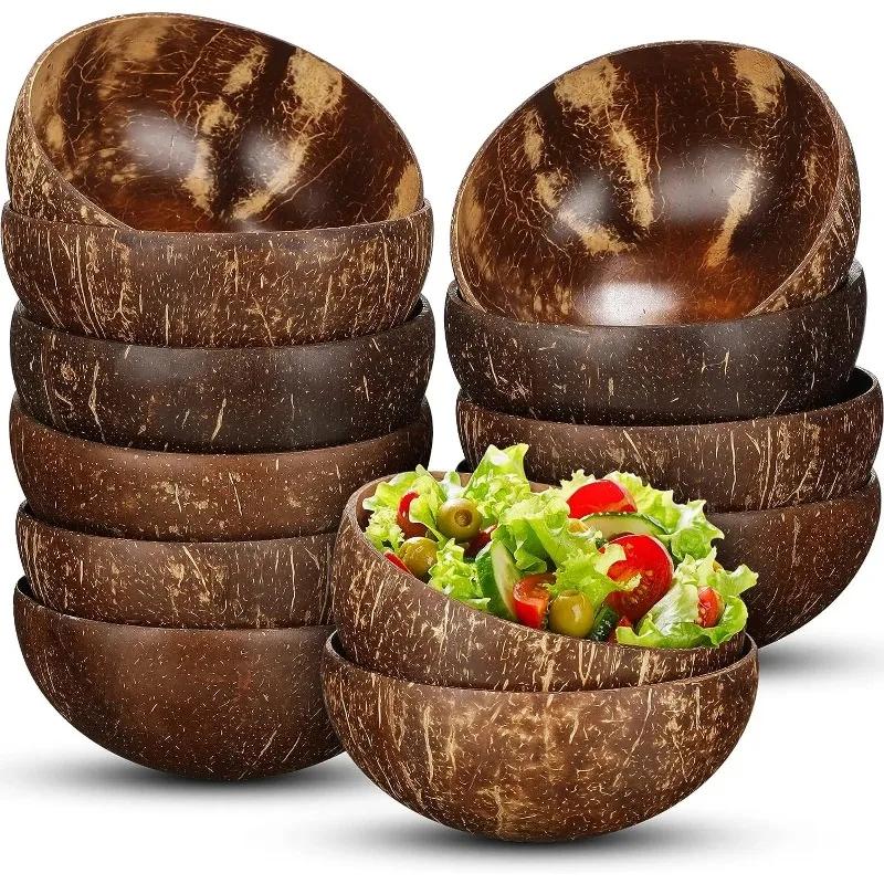 Ciotole di Cocco per Servire Piatti , Insalatiera in Legno , Ciotola Riutilizzabile, Utensili da Portata Ciotole in Guscio di Cocco Naturale.