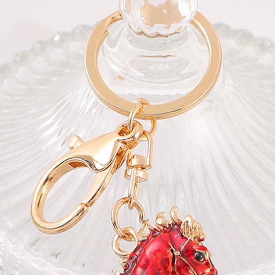Keychain Sparkling Rhinestones Inlaid Galloping Horse Design Keychain Pendant Enamel Oil Drip Process Smooth Edges Spring Buckle Key Holder Backpacks