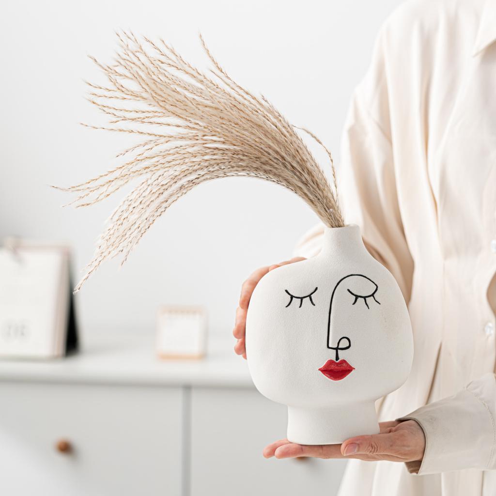 Flower Vase Plain White Ceramic Vases Abstract Face Modern Decorative Design Simple Creative Home Decoration Ornaments