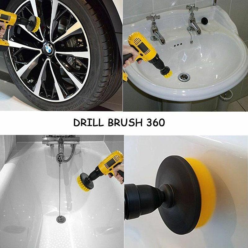 Premium 360 Grad Turbo Power Scrub Badezimmer Bodenfliesen Reinigungsbürsten-Set für Bohrer-Set