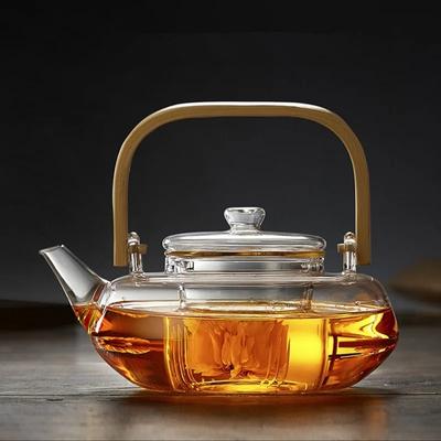 Glas Teekanne Wärme-Beständig Borosilikat Kochendem Verdickt Bambus Griff Haushalt Tee-Set WF