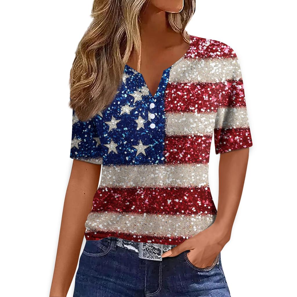 Women's T Shirt Tee Print Button Short Sleeve Daily Weekend Fashion Basic V- Neck Regular Top