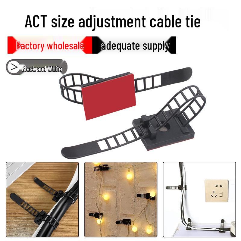Adjustable Cable Organizer: Self-Adhesive Desktop Fixed Base with Small & Large Ribbon Cable Ties