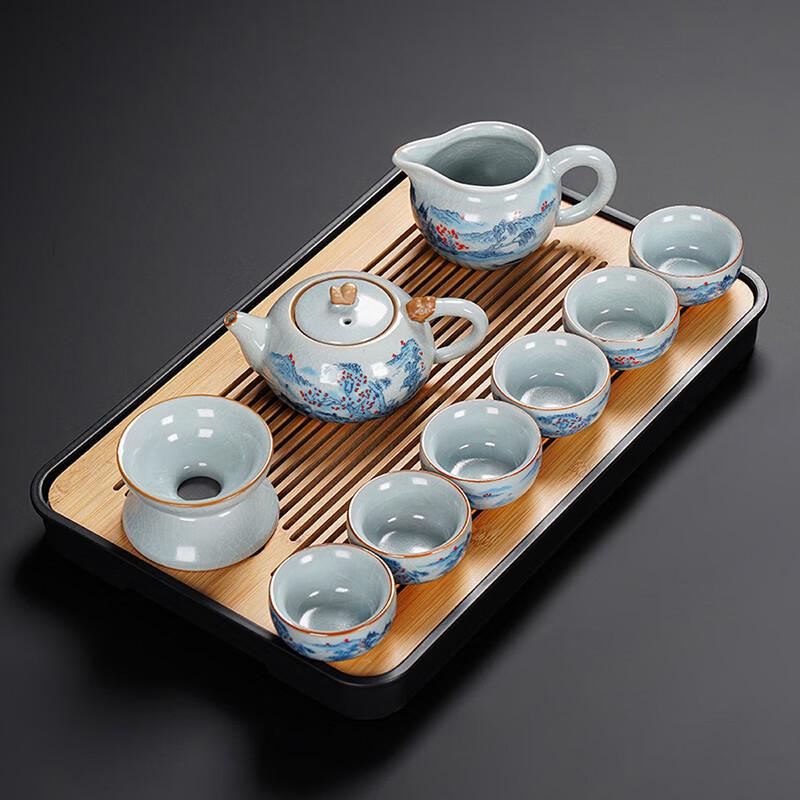 Lainuo Celadon Ru Kiln Tea Set with Black Tea Tray