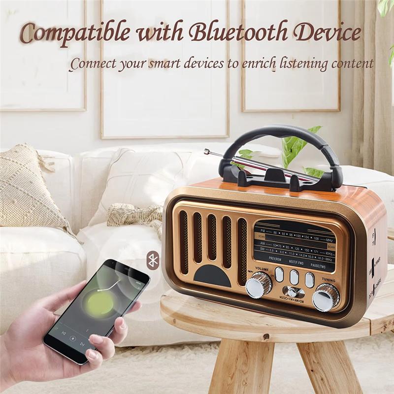 B03B-Vintage Retro Portable FM AM SW Radio, Wireless Bluetooth Speaker, TF Card And USB MP3 Music Player