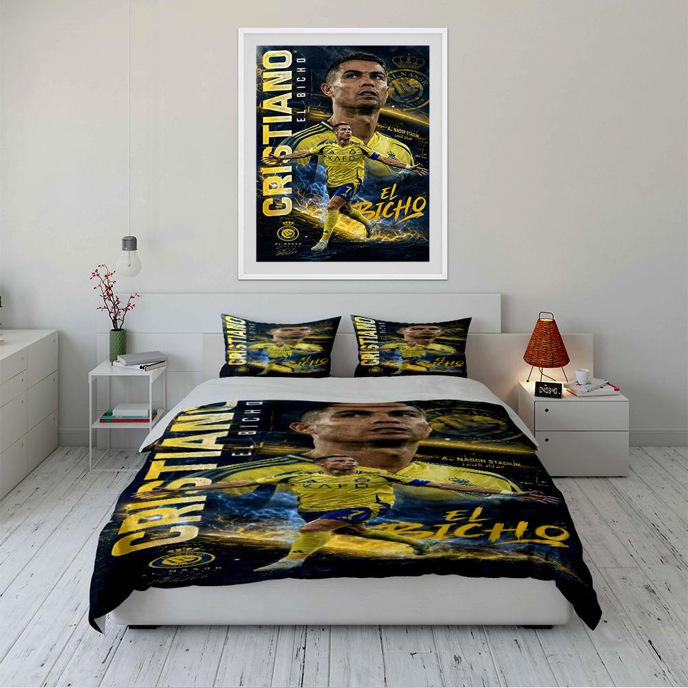 Set Biancheria da Letto Calcio Giallo e Blu Set Copripiumino Federe Decorazioni per la Casa (1 * Copripiumino 2 * Federe, senza piumino)