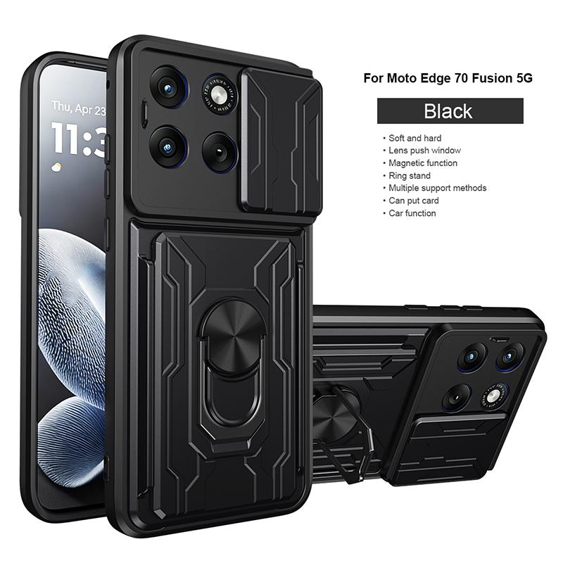 

Ring Holder Kickstand Cover for Motorola Edge 70 Fusion 5G Magnetic Camera Protective Detachable Card Slot Holder Bag Armor Phone Case for Motorola Edge 70 Fusion 5G чёрный