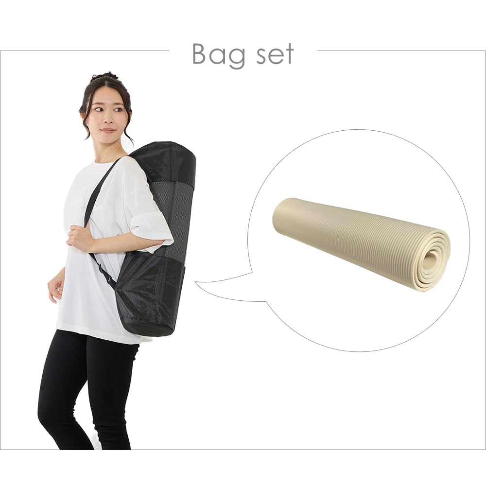 Iris Plaza Thick Yoga Mat with Convenient Storage Training Mat for and Strength Size Ivory Bag, Yoga, Exercise, Training, 23-189,